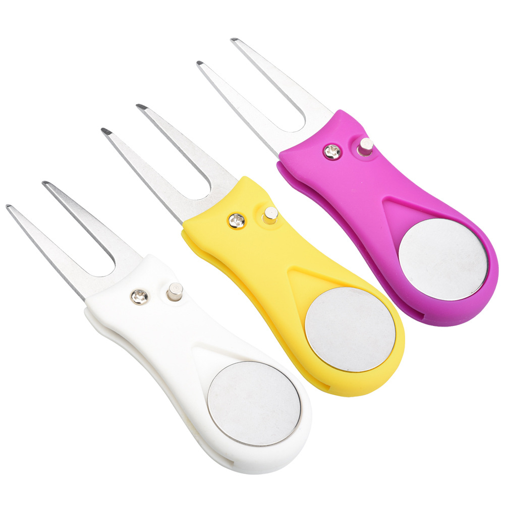 Golf verde tenedor plegable mango de plástico ABS metal herramienta reparación del césped curso suministros Accesorios