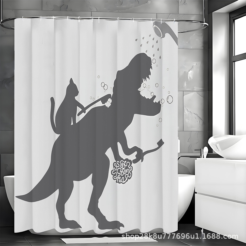 Temu Hot-Selling Creative Shower Curtain Waterproof Fabric Curtain Polyester Material No-Drill Household Bathroom Shower Curtain