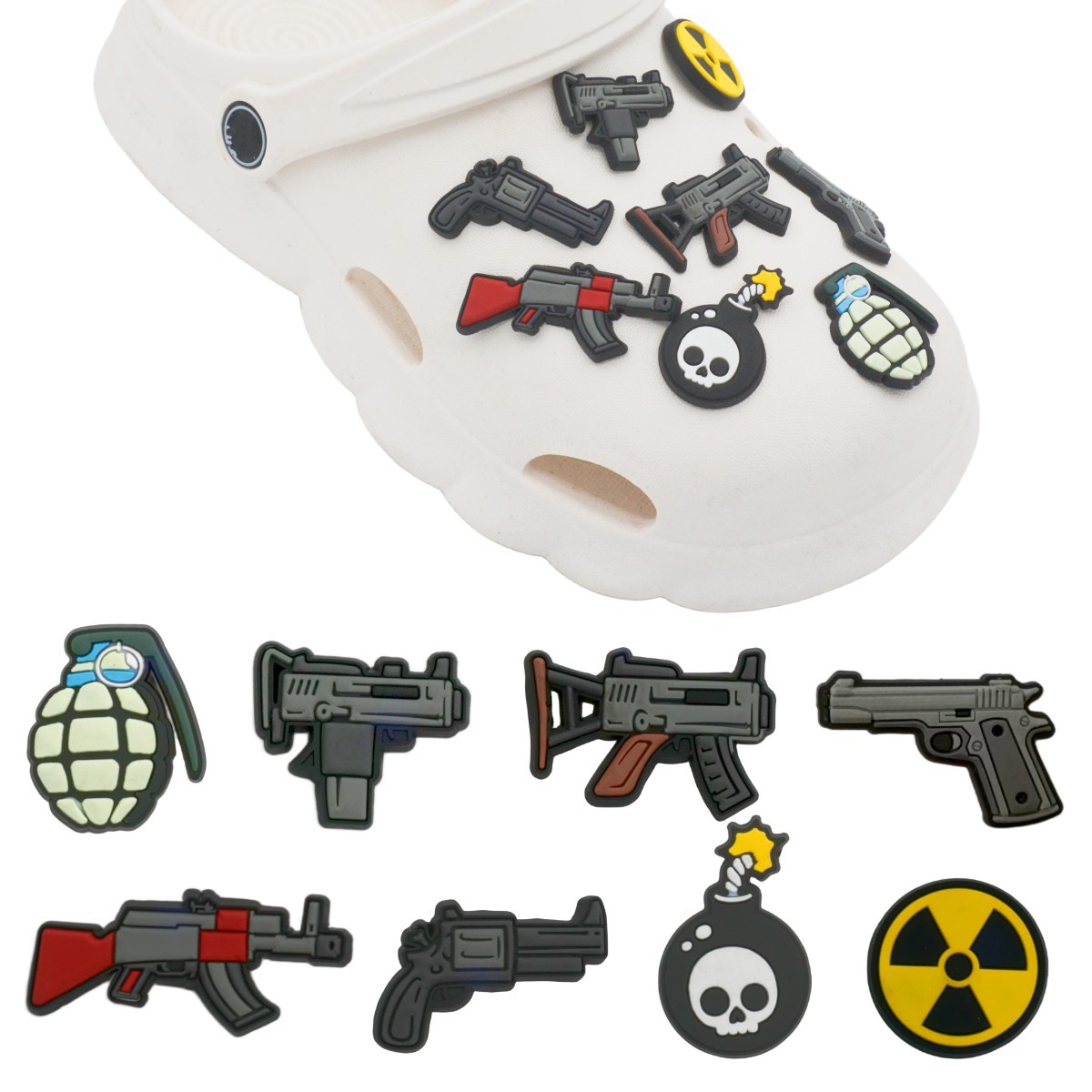 New cross-border cartoon gun and bomb perforated shoes accessories DIY shoe decorations men's shoe buckles shoe flowers buckles