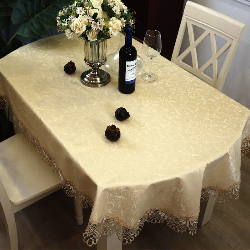 椭圆形蕾丝防水防油免洗餐桌桌布美式可折叠圆桌家用新中式台布罩