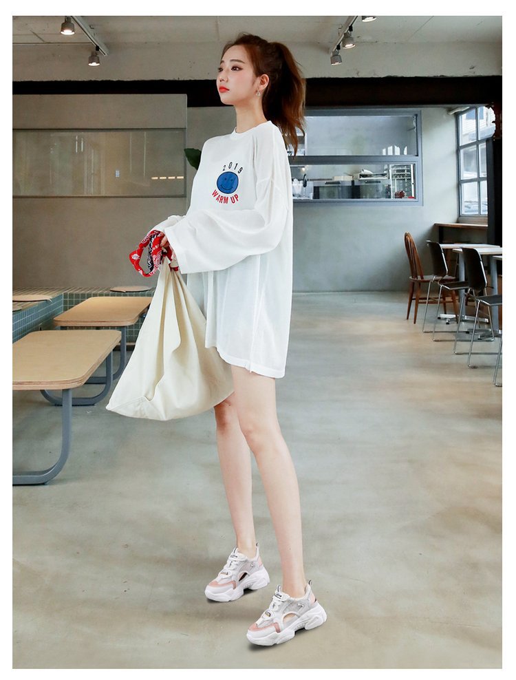 曼巴足迹 运动凉鞋女春季韩版内增高网面镂空透气松糕厚底