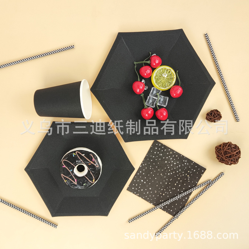 Loss Promotion Disposable Paper Tray Black Frosted Paper Tableware Birthday Cake Tray Afternoon Tea Decoration