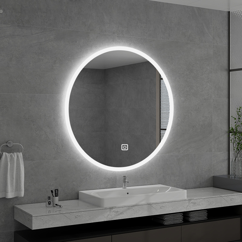 Round bathroom mirror toilet LED light-emitting mirror anti-fog high-definition AI smart mirror touch screen cross-border e-commerce