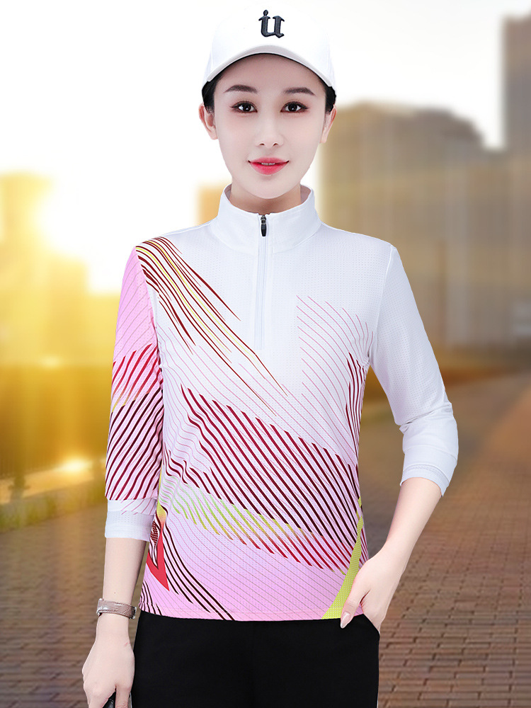 Contrast Color Patchwork Sports Long-Sleeved T-Shirt for Women, Spring and Autumn Style, Stand-Up Collar, Loose, Casual and Fashionable, 2026 New Style Top for Outer Wear