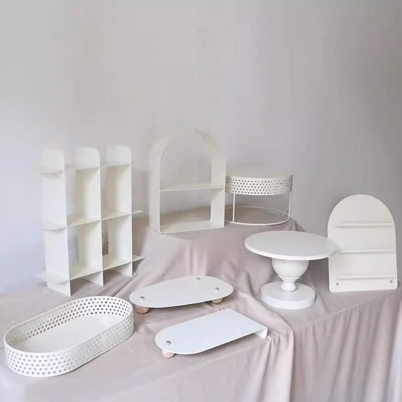 Decoración de postre estilo crema estante de exhibición de bodas estante de decoración de pastel de cumpleaños estante de hierro forjado bandeja de bocadillos