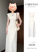 白色连衣裙子2024新款夏季法式收腰小众设计显瘦修身长裙