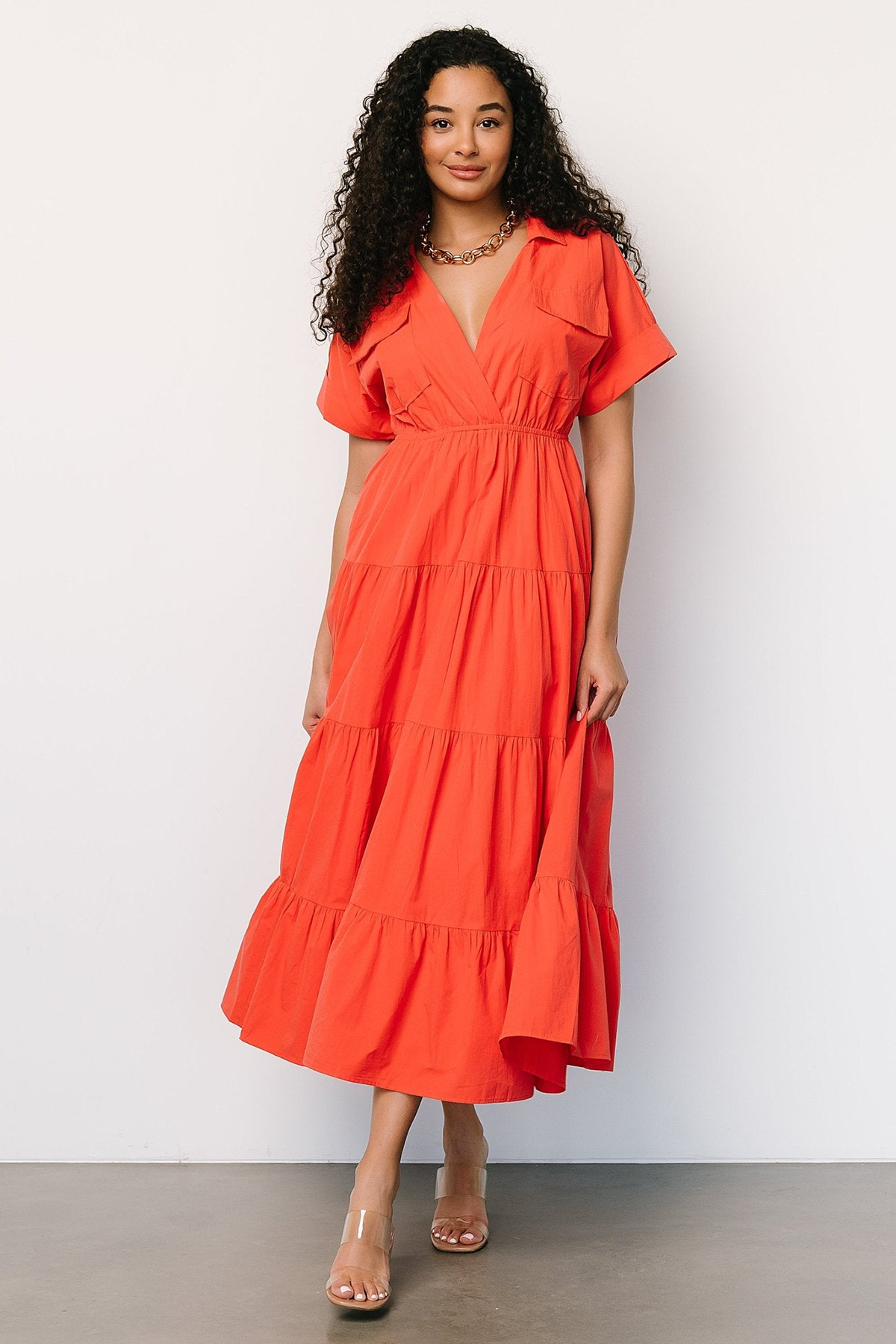 Women's Princess Dress Streetwear V Neck Ruffles Short Sleeve Solid Color Maxi Long Dress Daily display picture 2