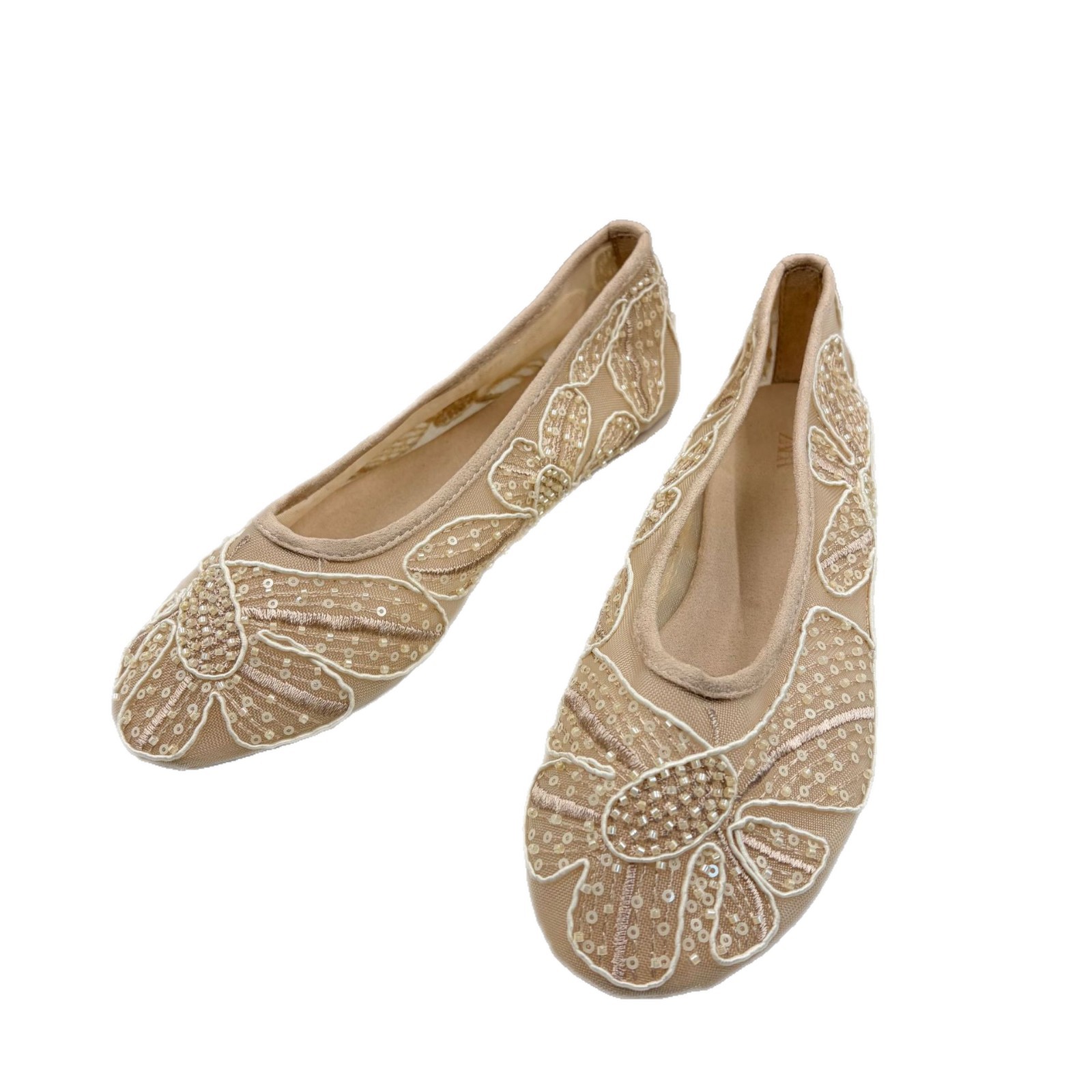 2026 New Embroidered Beaded Single Shoes, One Step Stepping Women's Shoes, Mesh Flat Heels, Flat Bottom Women's Shoes