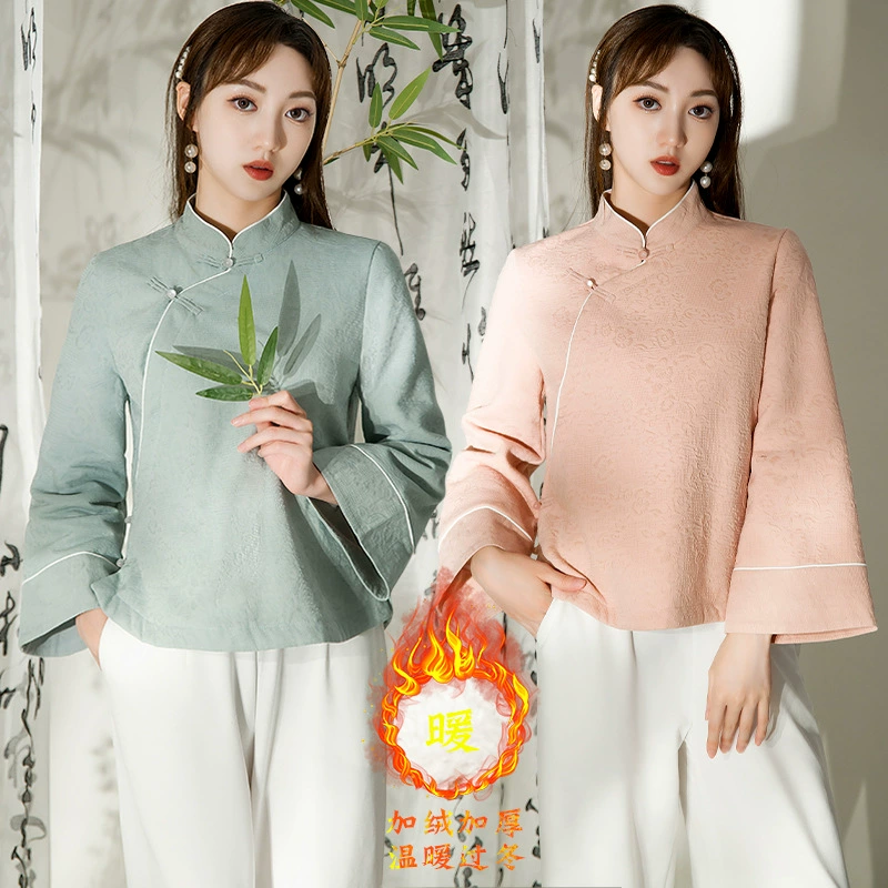 9104 Real Pat оригинальная 2023 новая осенне-зимняя флисовая подкладка утолщенный Приталенный топ больших размеров женская хлопковая одежда в этническом стиле ретро