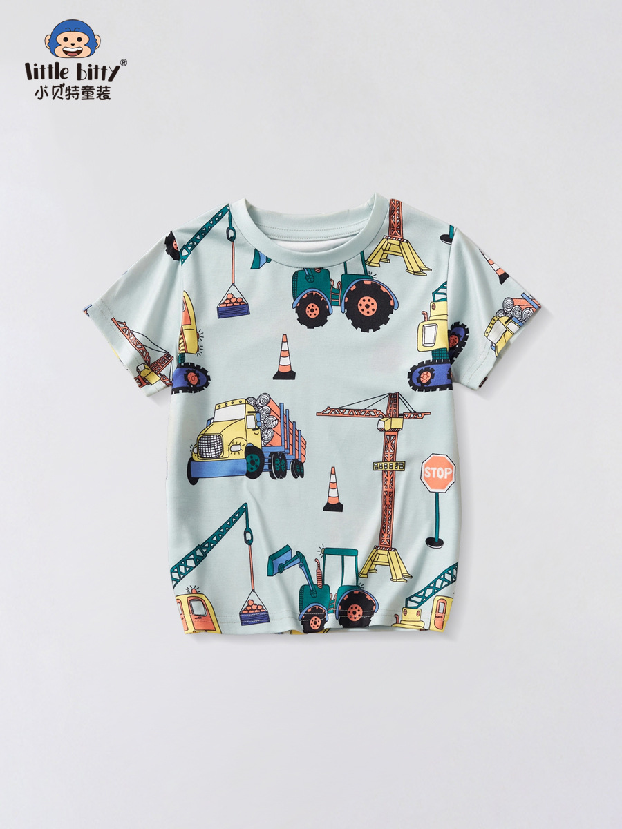 Children's clothing 2025 summer clothing boys gray short sleeve boys children's T-shirt cartoon car pattern half sleeve factory generation hair