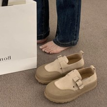文艺复古森女风厚底单鞋女鞋子2025新款春秋一脚蹬乐福鞋休闲单鞋