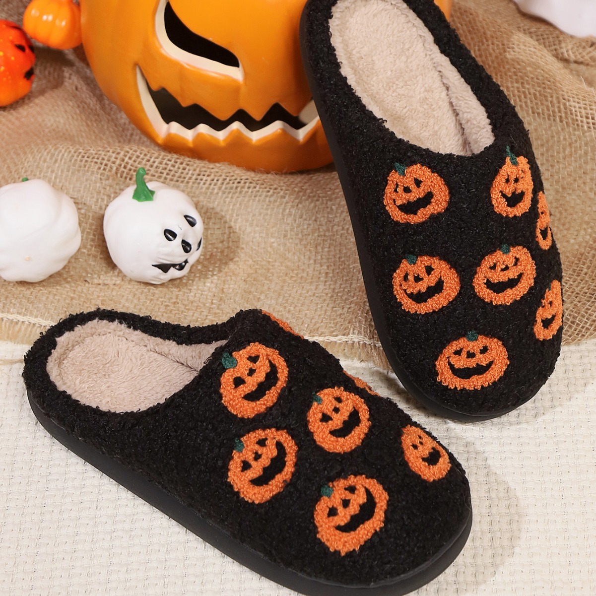 Halloween small order Halloween pumpkin autumn and winter cotton slippers home indoor _viptrois.com