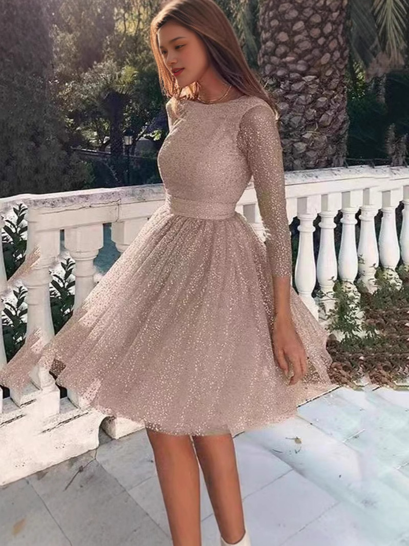 2026 cross-border ladies sparkling long-sleeved dress high waist evening dress cocktail dress fashionable dress slim