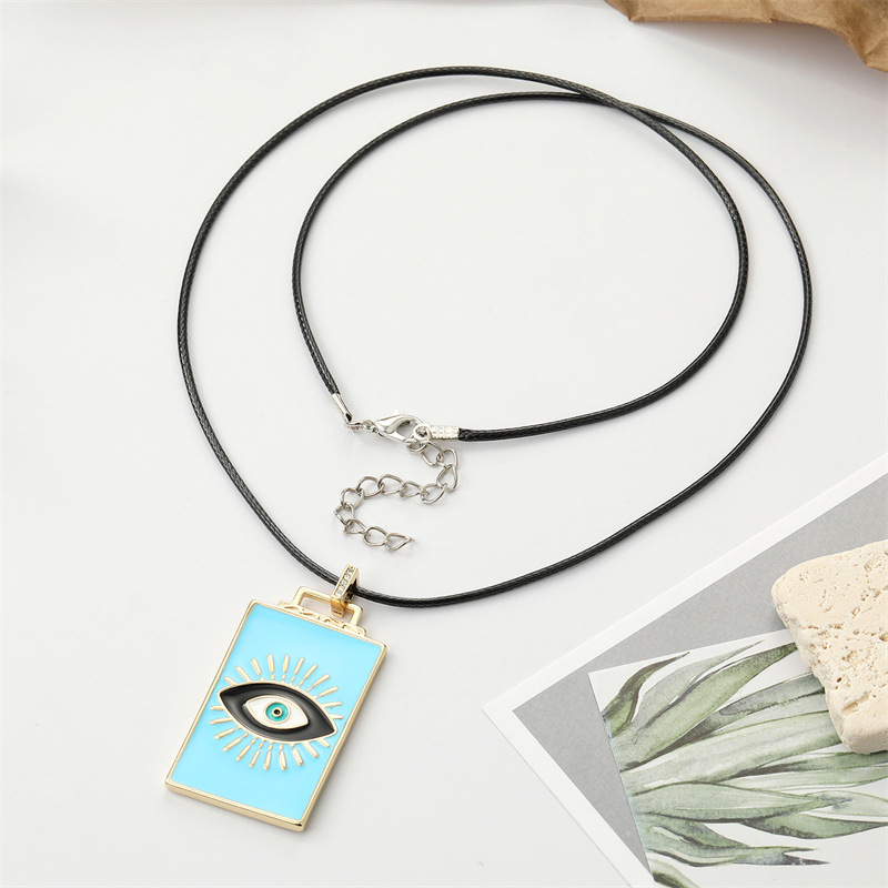 European retro tarot card black rope oil painting eye square pendant necklace