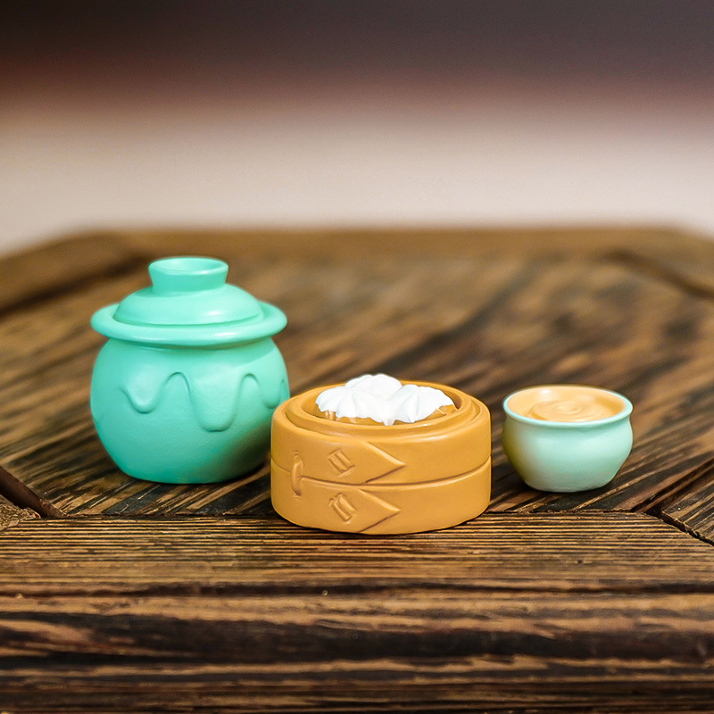 Accesorios de micro paisaje, tazones de vino, pajares, cubos de madera, pimientos, ajo, cestas de bambú, bollos al vapor, adornos de resina, artesanías