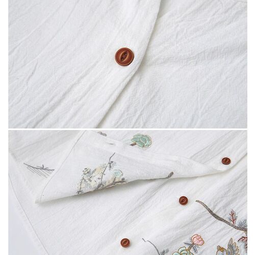 Cultural Style 25 Summer Dress High-Quality Linen Short Sleeve Cardigan Women's Top Loose Plus Size Embroidered Blouse Cotton-Linen Shirt for Women