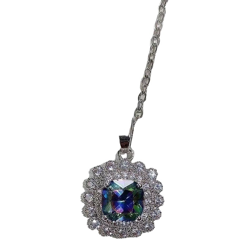 Cross-border trendy jewelry diamond luxury colored diamond necklace earrings ring three-piece set exquisite suit gift for women