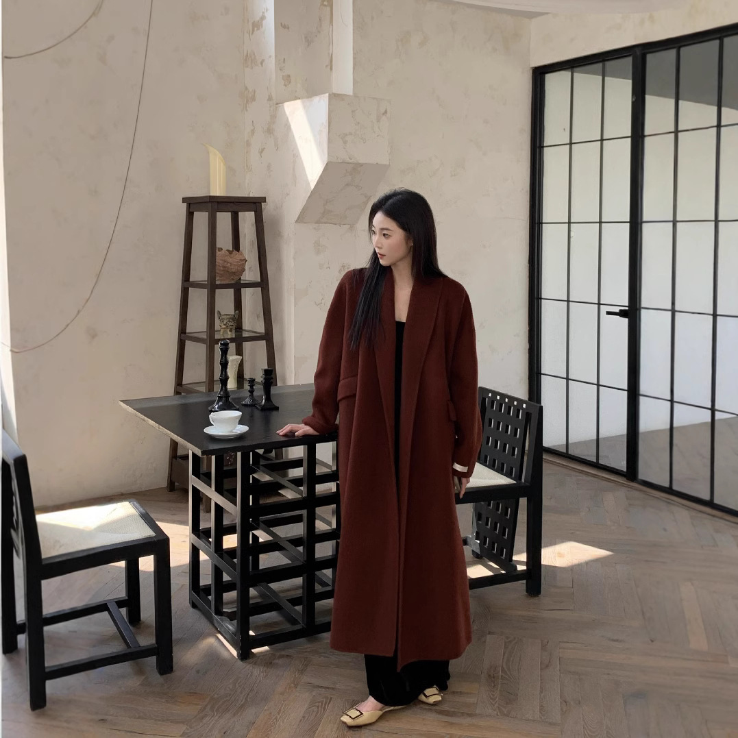 七七慵懒风宽松高级羊绒大衣纯羊毛毛呢外套轻奢个性百搭宽松显瘦