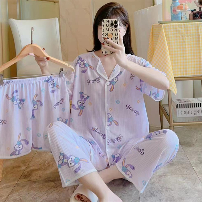 Nuevo estilo pijamas traje de tres piezas de las mujeres pijamas de estilo coreano de verano dulce ins estilo desgaste para el hogar conjunto de tres piezas entrega de una pieza