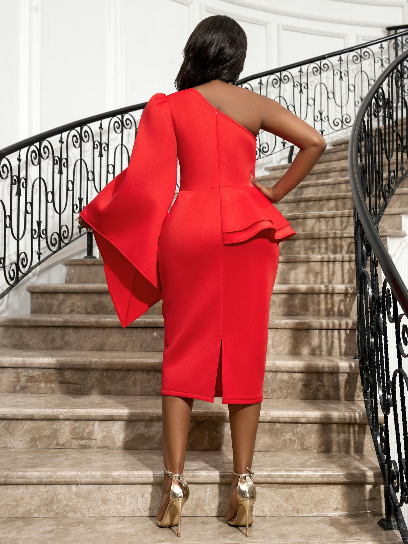 Abbigliamento da donna Sexy monospalla manica lunga grembiule fianchi plus size plus size personalità abito da banchetto_voghion.com