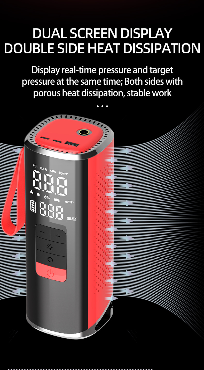 Customized 25-cylinder car air pump with automatic charging and shut-off, smart wireless portable tire, ball, and kayak inflator