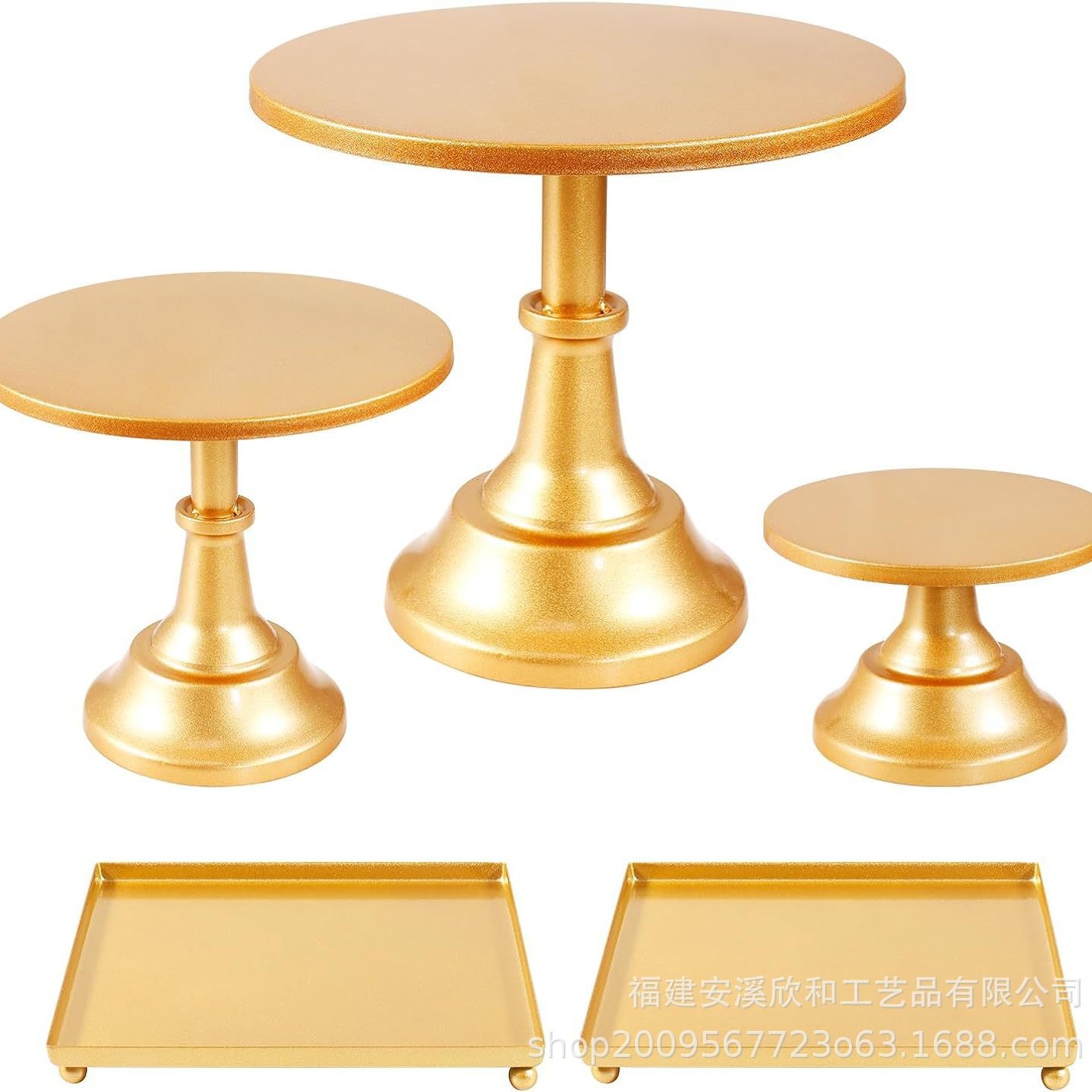 Estandante de pastel de oro, estante de visualización de pastel de metal de 5 piezas de fiesta, conjunto de exhibición de mesa de postre para bodas