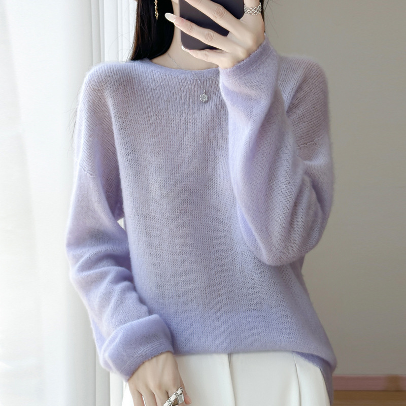 天丝羊毛针织衫女式V领圆领套头内搭小众百搭设计感纯色长袖打底|undefined