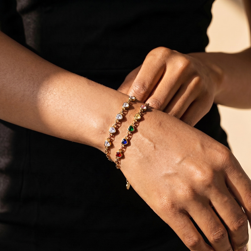 Tina Europa y los Estados Unidos acero inoxidable transfronterizo simple universal vacío electrodeposición diamante amor pulsera de zirconio color joyas de nicho para mujeres
