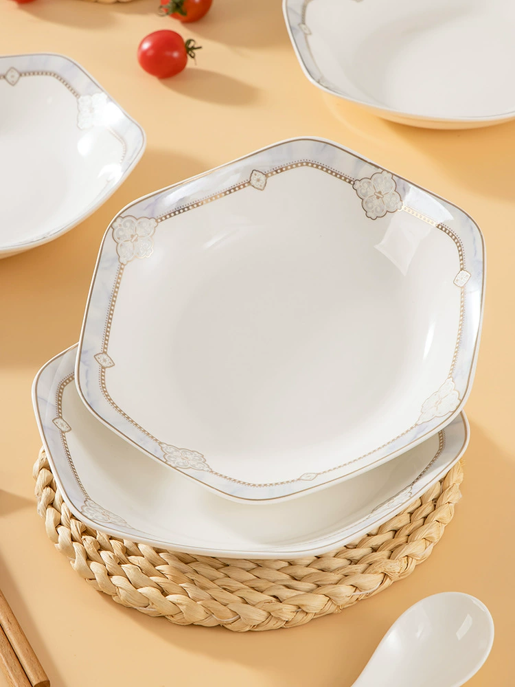 2025 новый домашний тарелочный набор, креативная шестиугольная тарелка для семьи с детьми, доступная роскошная керамическая круглая тарелка, набор посуды