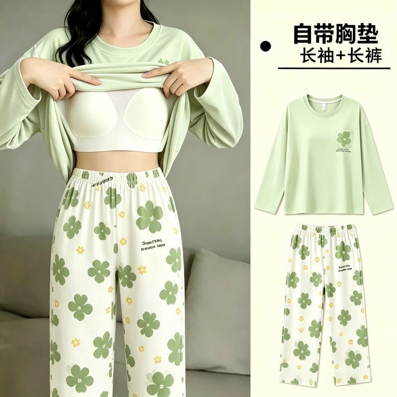 New stylish and luxurious long-sleeve home wear with built-in chest pads, a must-have for spring, autumn, and winter, offering a slimming and elegant look