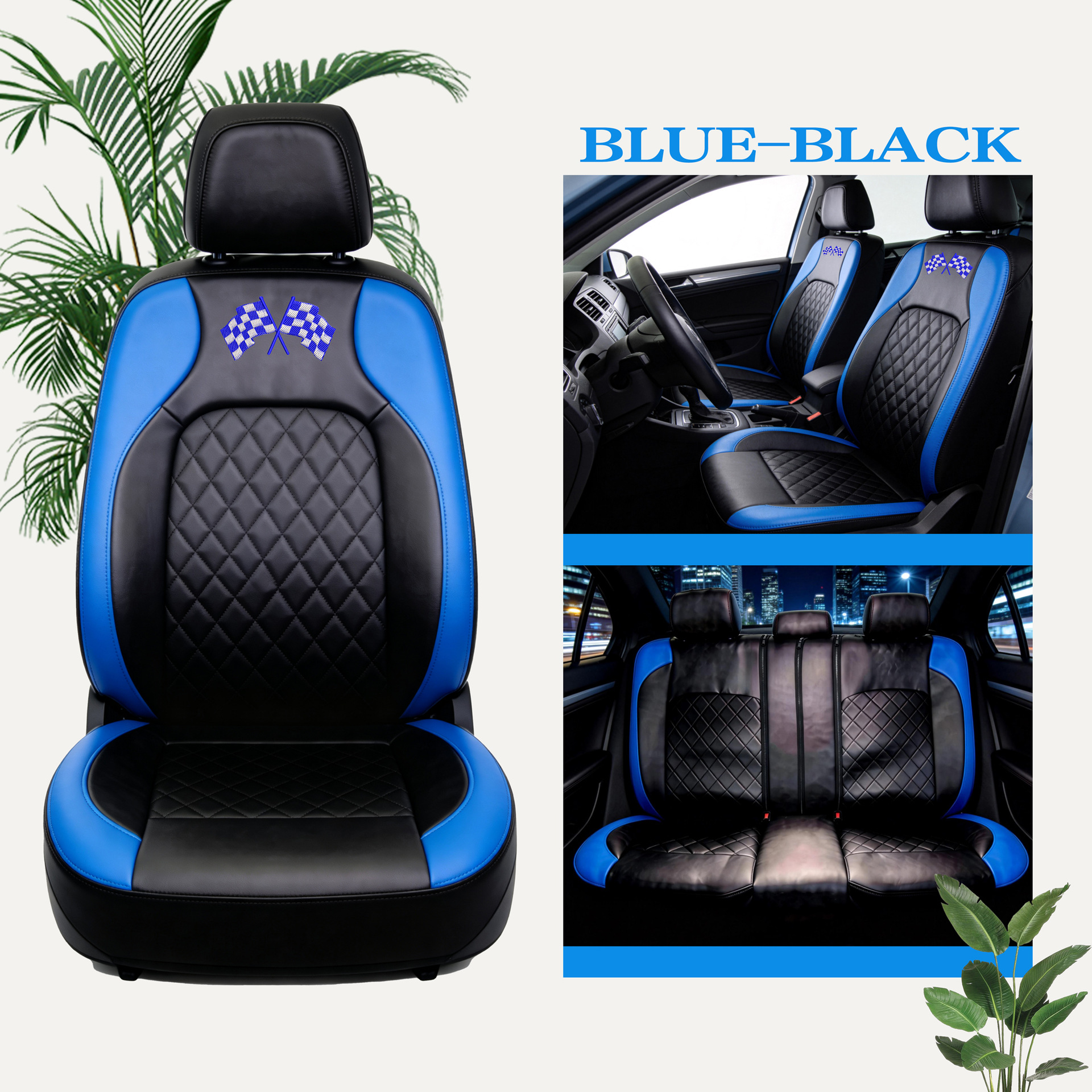 Universal seat covers from the manufacturer, leather style, suitable for all seasons, with a triangular grid pattern, sandwich construction, full coverage car seat cushion