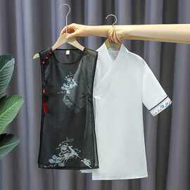 汉服儿童秋装新款国风儒雅长袍两件套帅气男童春秋款古风洋气唐装