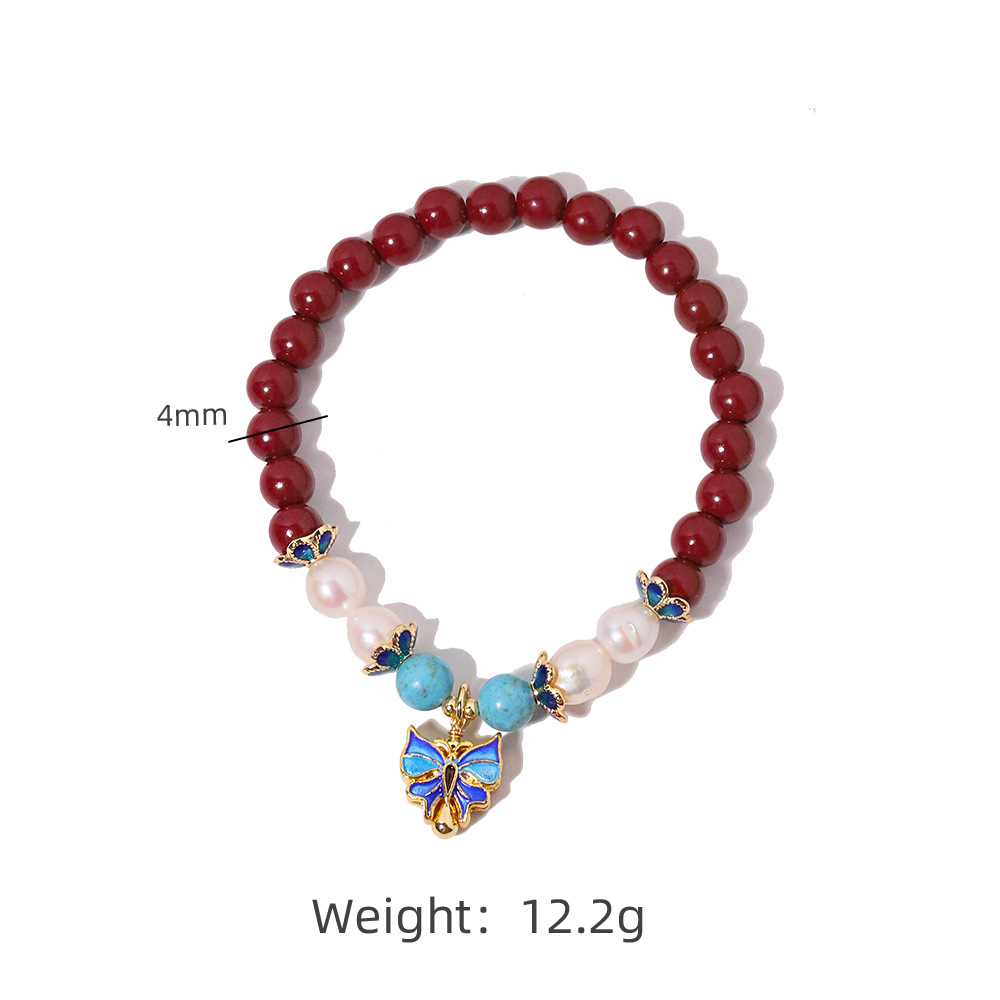 Nicho retrógrado camuflado pulsera de perlas de agua fresca piedra turquesa collar de mariposa azul cuentas para la pareja joyas de mano