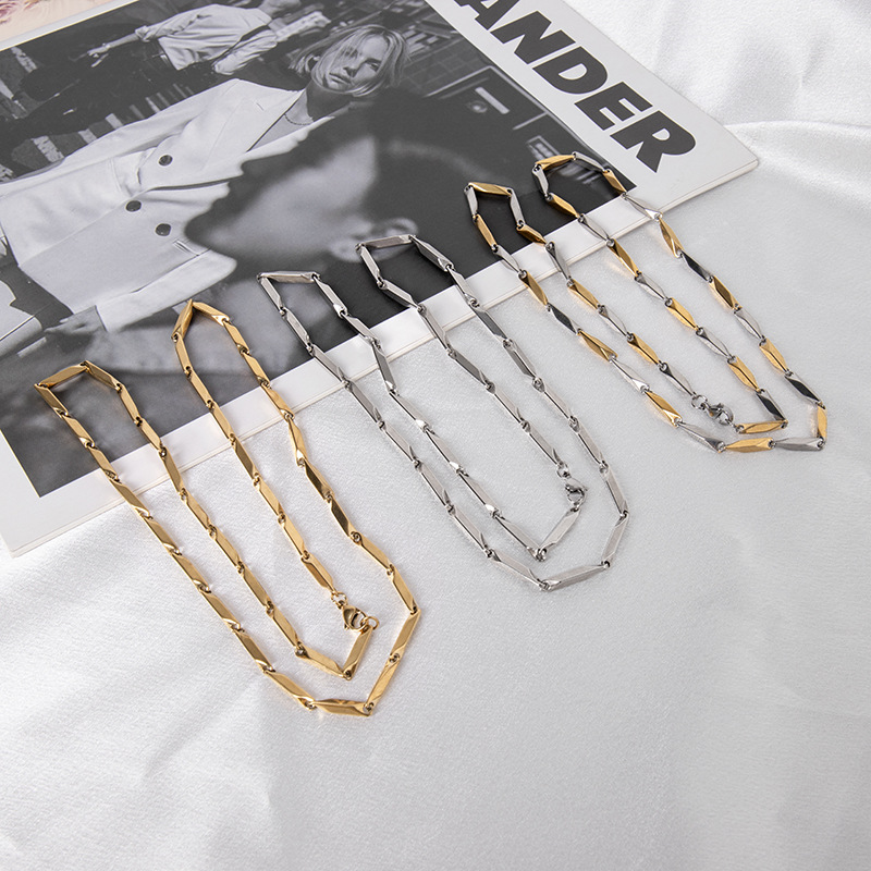 Collana da uomo in acciaio inossidabile al titanio, pendente femminile con diamanti realizzato a mano con catena di semi di melone, catena a bastoncino_voghion.com