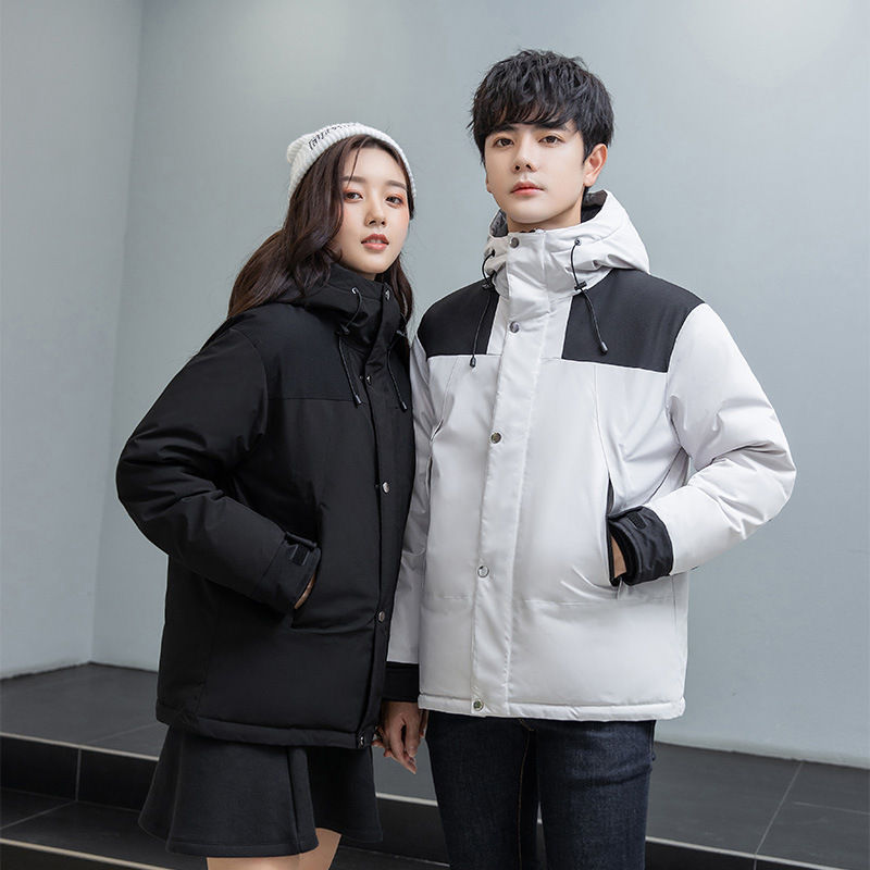Nuevo invierno de los hombres abajo Chaqueta corta color matching casual espesado caliente al aire libre Ropa trabajo y las mujeres mismo abrigo