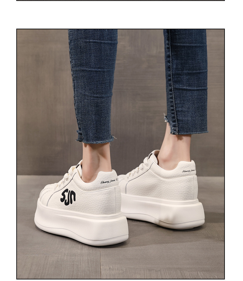 Giày sneaker nữ đế dày tăng chiều cao phong cách thời trang đa năng — màu trắng chi tiết 11