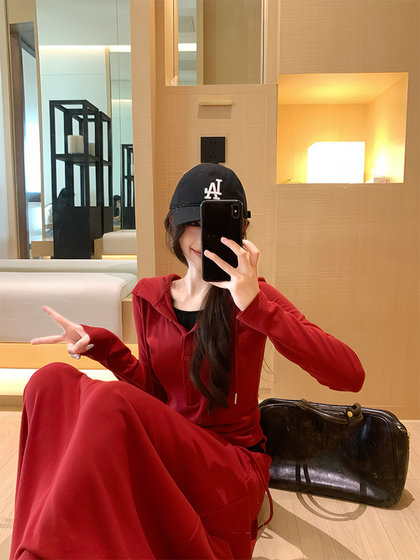 EIA一尧【lu感轻氧】韩系休闲套装女秋假两件连帽上衣半裙两件套|undefined