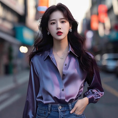 高级感紫色缎面衬衫2025春季新款女减龄洋气炸街独特漂亮御姐上衣