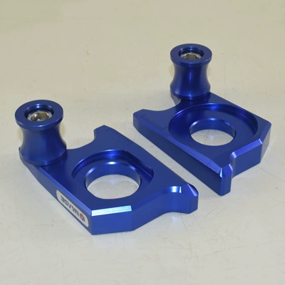 Motorcycle Chain Adjuster | Motorcycle frame - blue-with-rivets