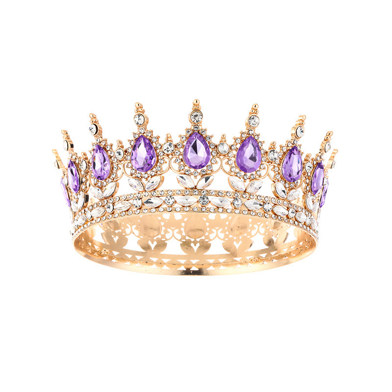 Corona grande de aleación barroca retro con incrustaciones de cristal redondas, estilo reina, para ceremonia de mayoría de edad, tocado de princesa o novia