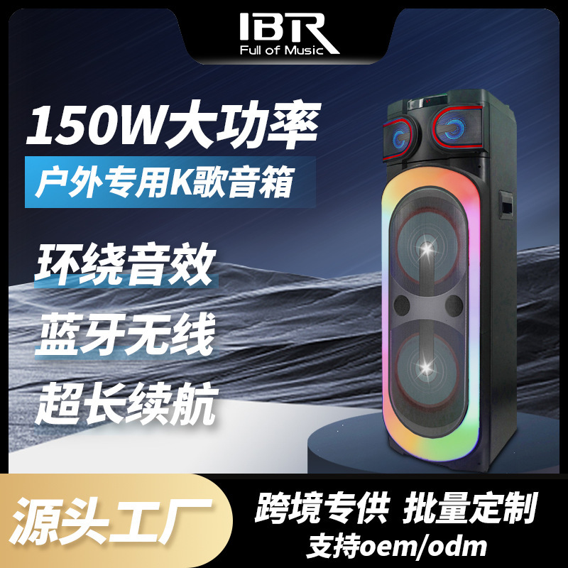 Ibr Wood Plastic 12inch Colorful Bluetooth Speaker Outdoor Party Performance Party Audio Subwoofer with Microphone