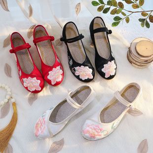 Yingman 2024 New Square heel matching cheongsam Hanfu shoes ethnic style single shoes embroidered shoes