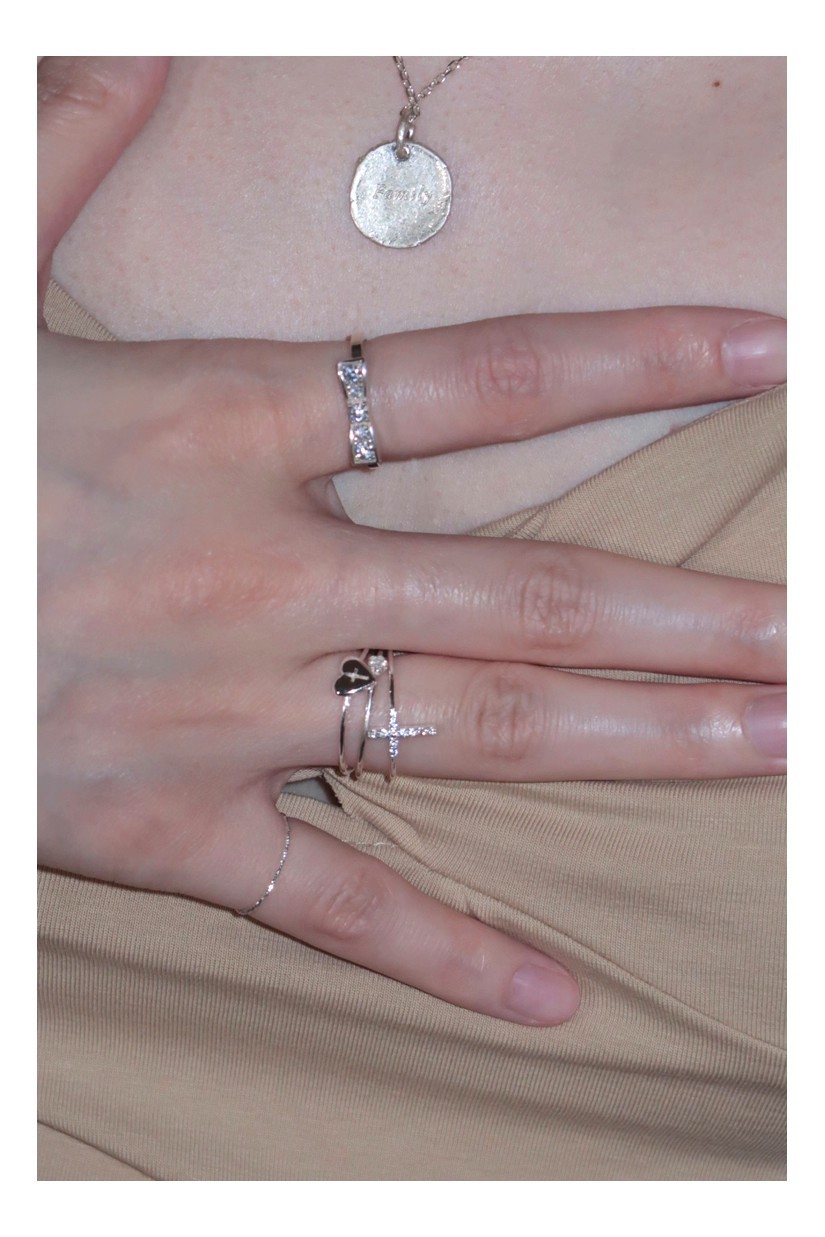 Zirkon Blumen Herz Kreuz Stapelring Set Vielseitiger Schmuck_voghion.com