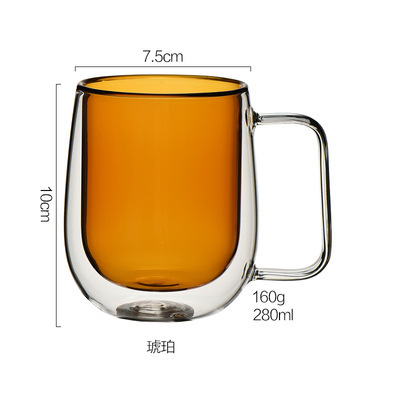 Taza de té de café para el hogar de doble capa de vidrio de color con mango Taza de leche de vidrio creativo