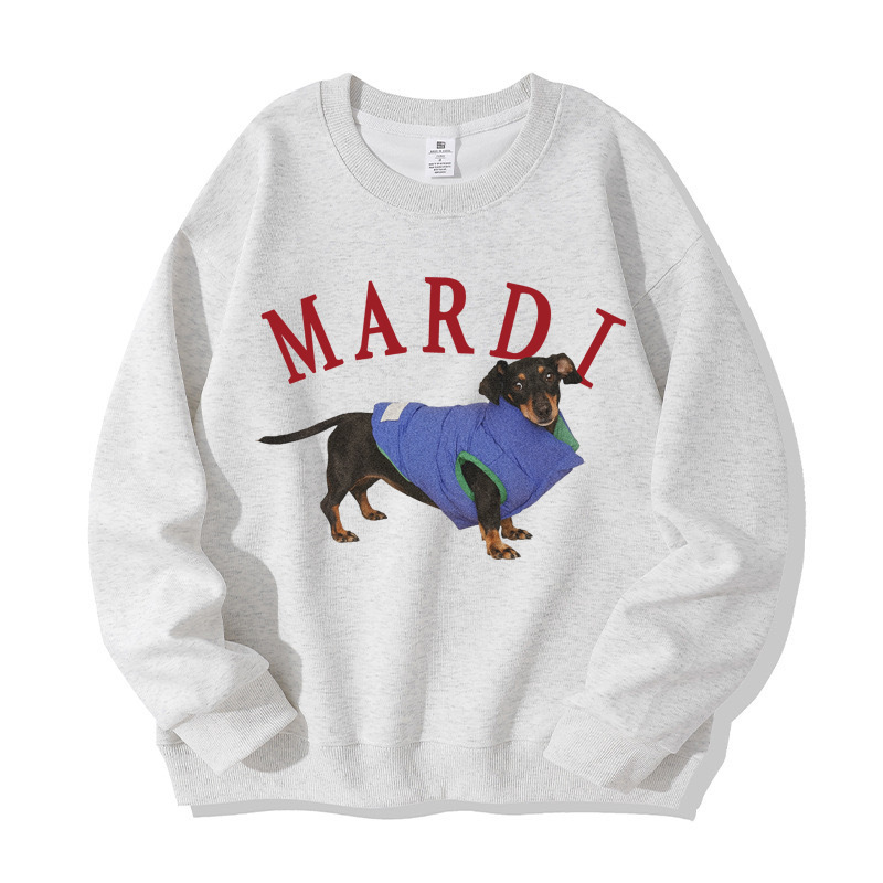 Korean Style Mardi Sweatshirt Dachshund Print East Avenue Gold and Silver Same Style Women's Autumn and Winter Round Neck Cotton Sweatshirt Export