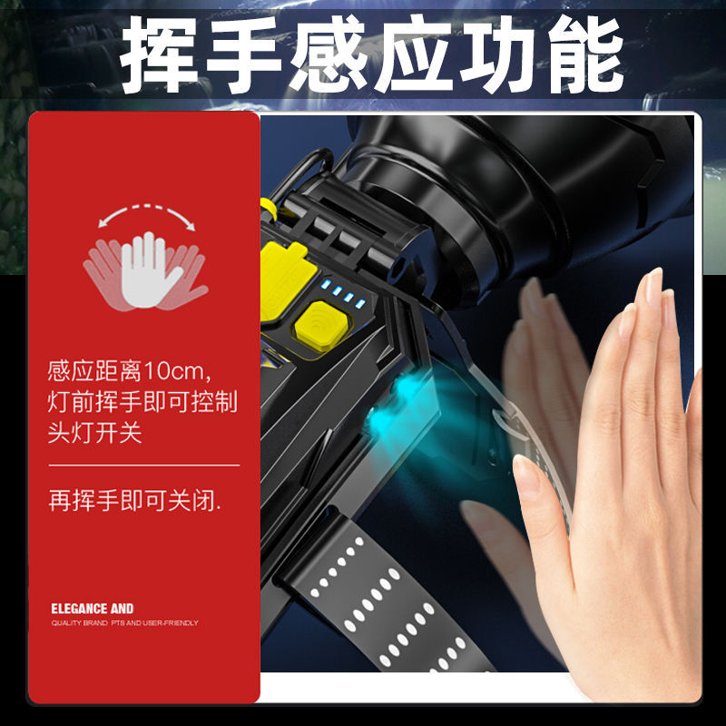 Linterna frontal de pesca de alta potencia, larga duración, ultrabrillante, de largo alcance para exteriores con sensor láser.