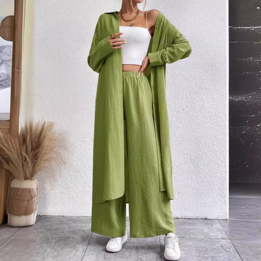 GraceChic Southeast Asia Spring And Autumn Large Size Loose Long Shirt Wide-Leg Pants Fashion Sports Suit Two-Piece Set Wholesale_voghion.com
