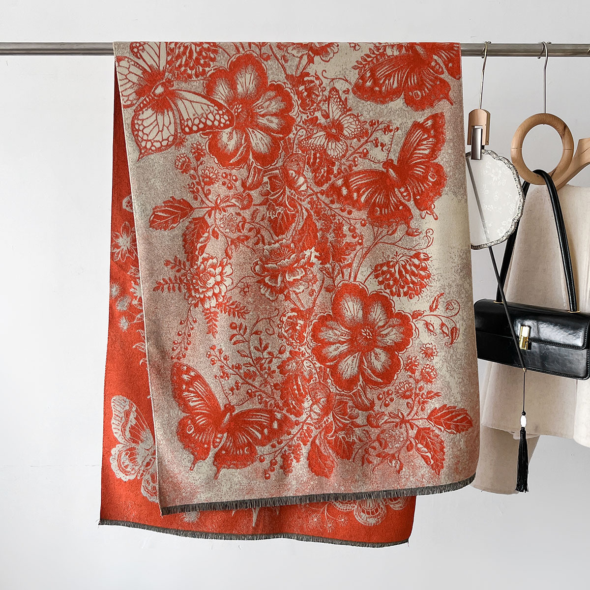 Art retro peonía estilo de mariposa impresión de nuevo estilo de imitación de cashmere doble cara chal elegante bufandas cálidas versátiles