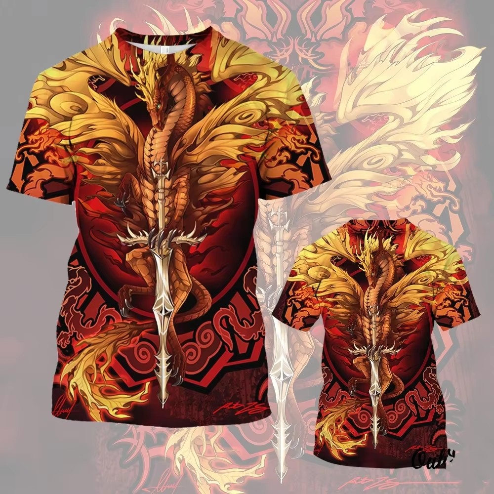 Salvator Cross Warrior 3D Print Spot Camiseta transpirable de hombro de manga corta con cuello redondo suelto casual para hombre