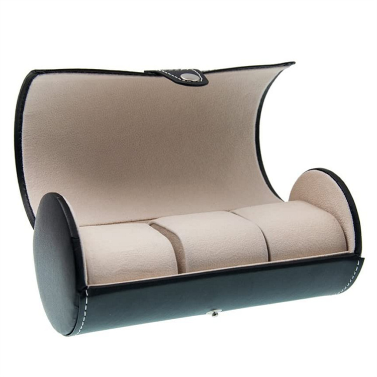 旅行手表收纳盒 人造革卷手表收纳袋首饰盒 3 个插槽(黑色)